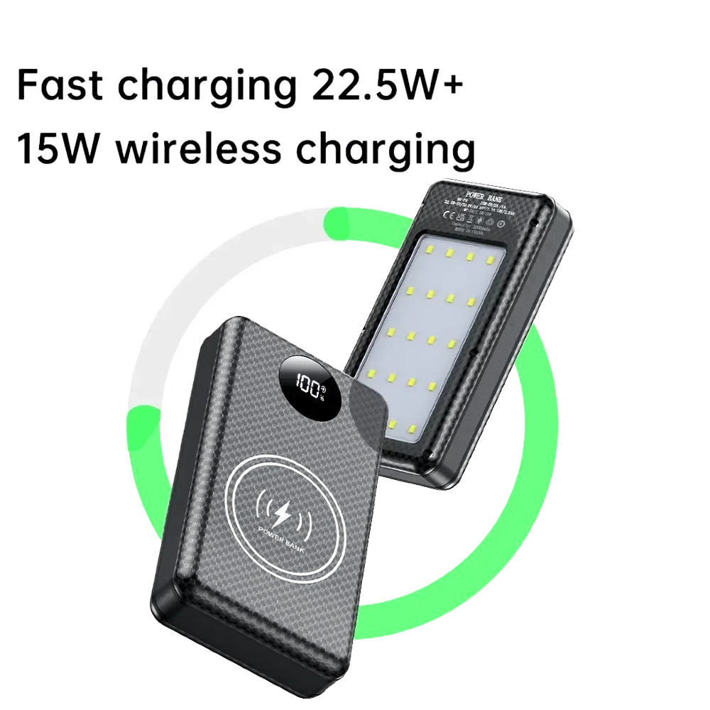 6*18650 20000mAh Power Bank Fall 22,5W Schnelle Lade 15W Drahtlose Lade Mobile Power Bank Gehäuse batterie Halter Für Telefon
