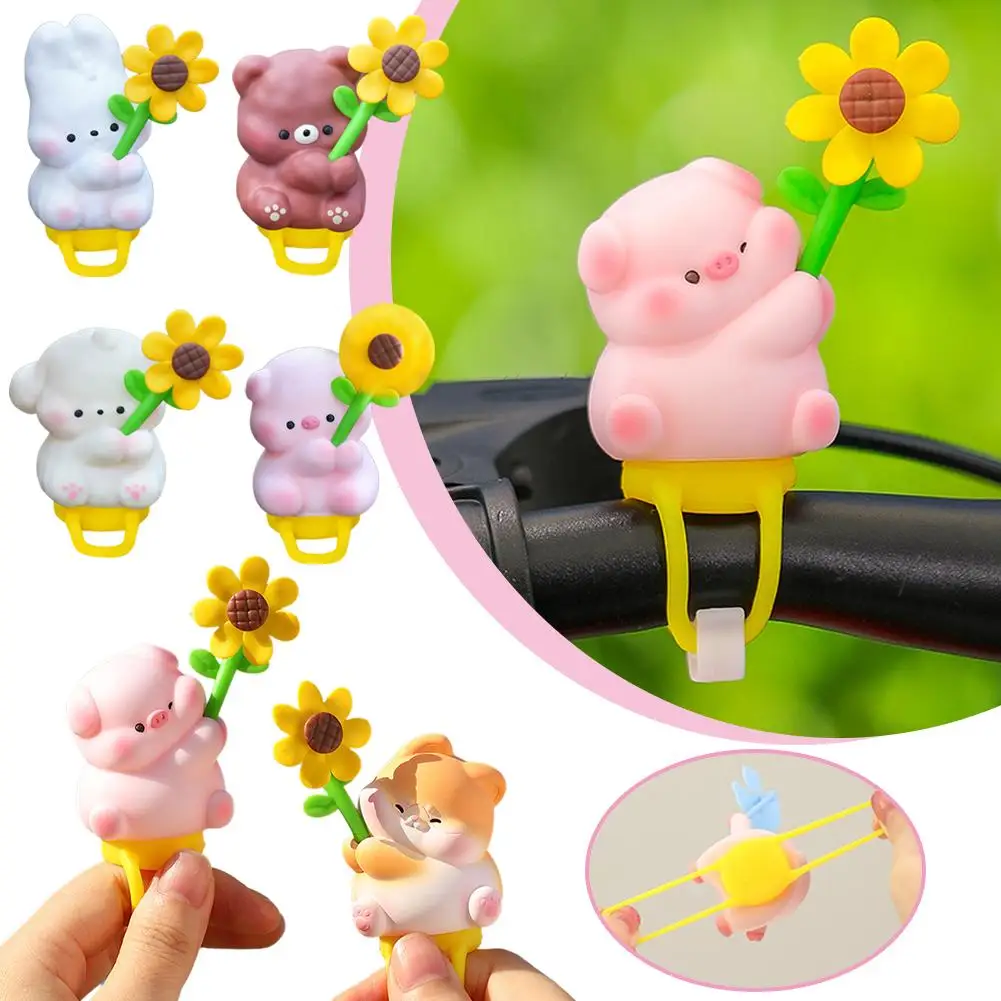 Bicycle Propeller Decoration Cartoon Cute Pink Pig Scooter Windproof Bicycle Electric Decor Animal Supplies Handlebar Prope K3X0