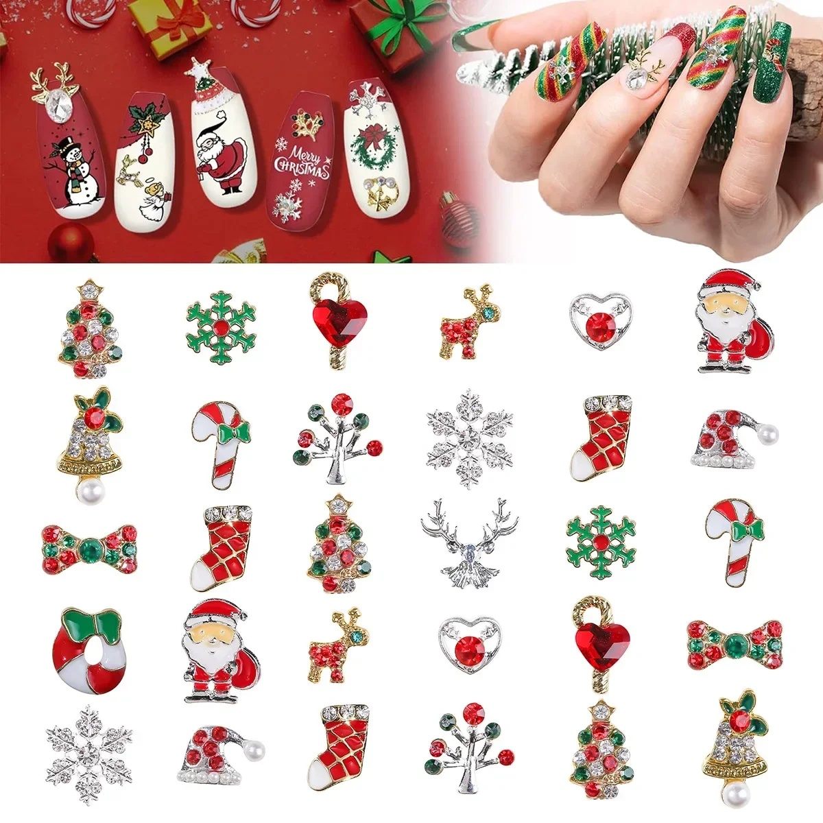 Christmas Nails Figures Rhinestones Decor Diamond Metal Alloy Xmas Ornaments Charms Manicure Diy Jewelry Nail Art Accessories 3d