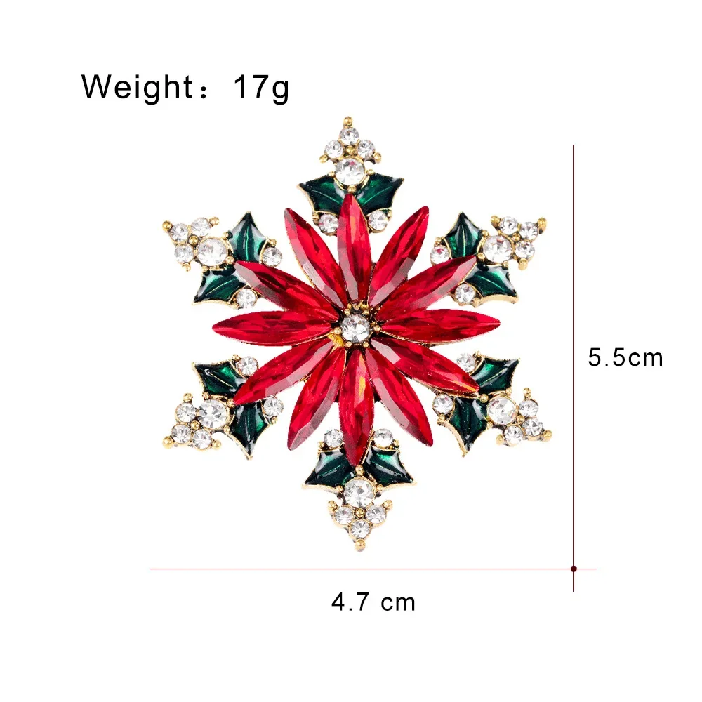 Blucome silver color snowflake pin christmas red and green brooches for women vintage accessories party decorations