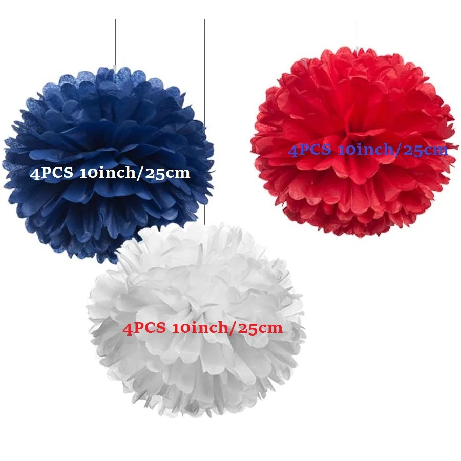 12pcs Red White and Blue Tissue Paper Pom Pom Decoration Set DIY Easy Assembly Hanging Paper Flower Pom Pom