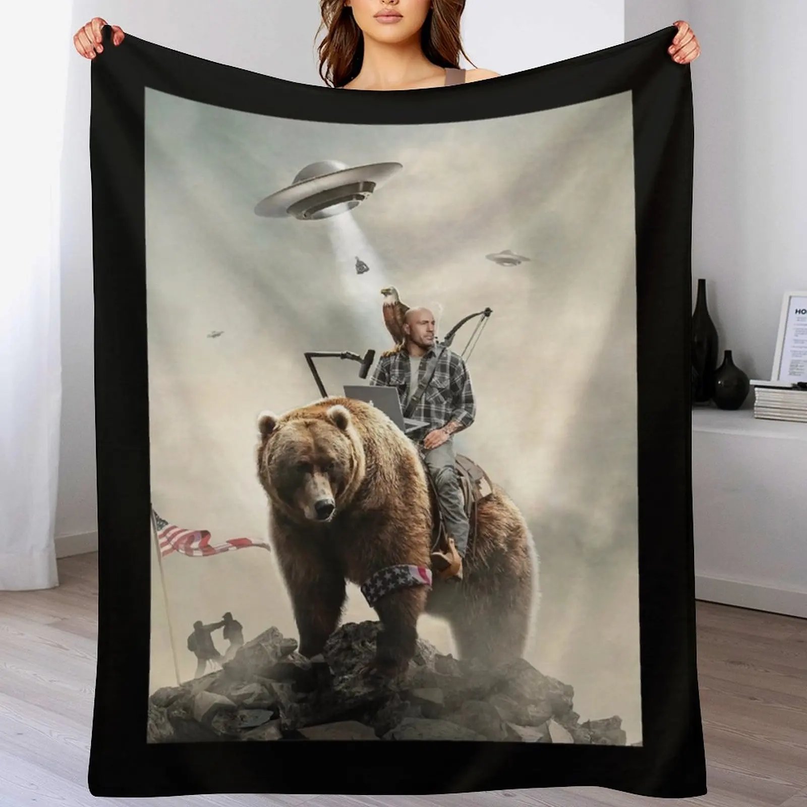 Joe Rogan Riding A Bear (+ Aliens) Throw Blanket Thins anime Heavy Blankets