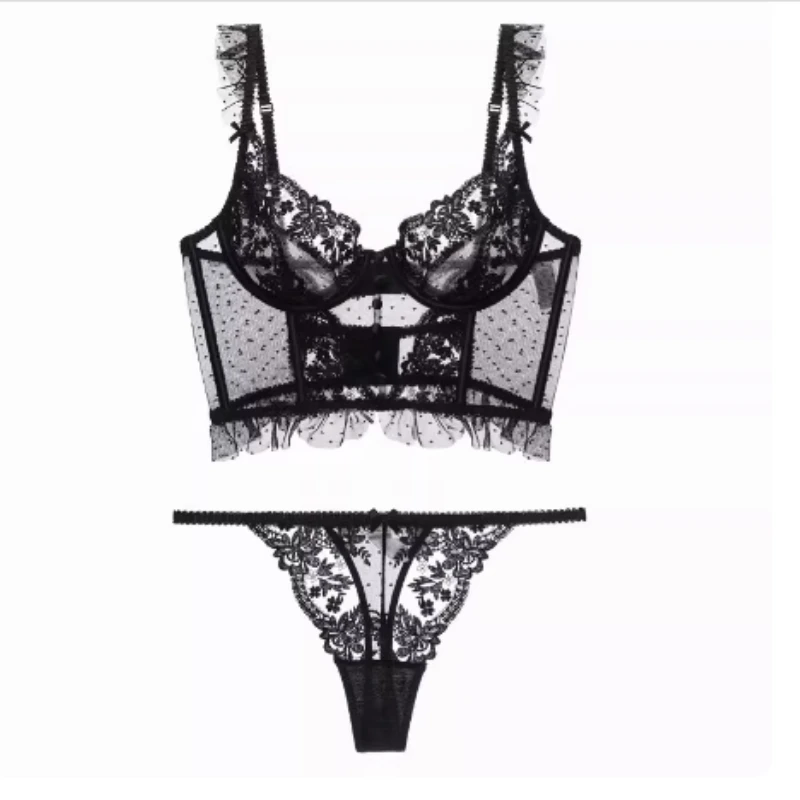 

Sexy Pure Desire French Lace Bralette Tushy Lift Adjustable Straps Overwear Comfort CA Delivery S-XL Black Underwear Set ​MOYISU
