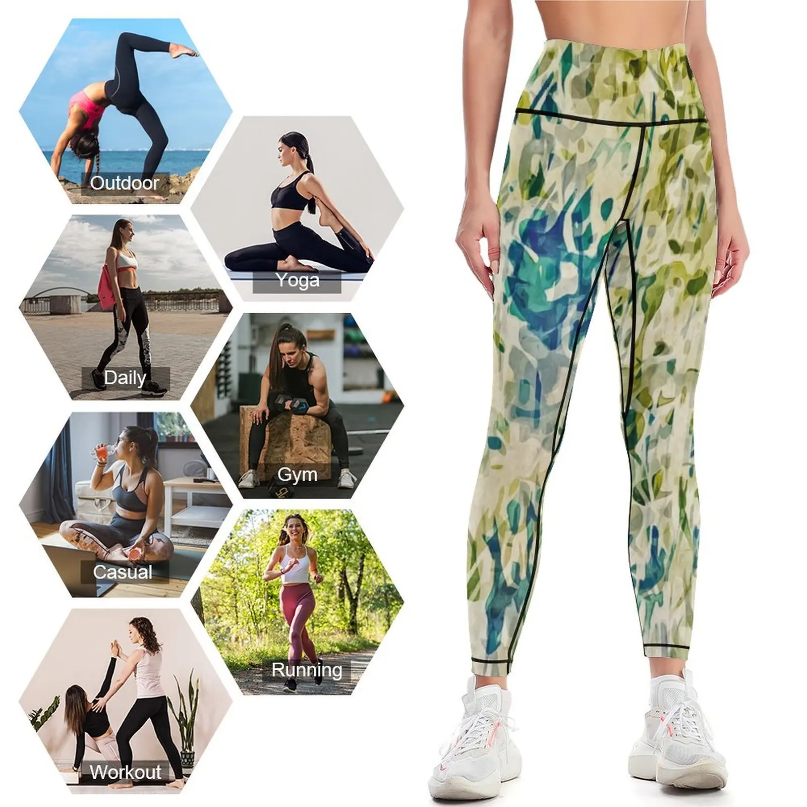 Water Garden - Light Green and Teal Abstract Pattern Leggings jogging pants gym's sportswear Womens Leggings