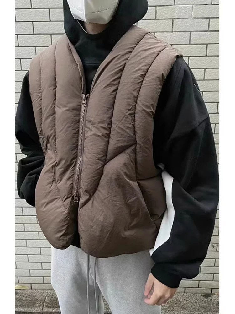 Retro American Cotton Vest Men's Winter Warm High Street Unique Design Deconstructed Versatile Short Style Jacket