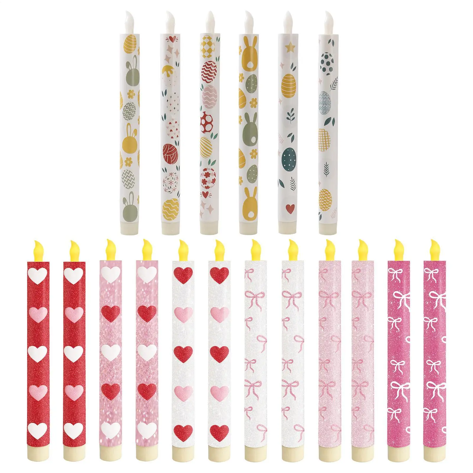 6 Pcs Valentine's Day Flameless Taper Candles LED Battery Powered Cone-shaped Candle 9.8-inch Heart-shaped Candle With Remote