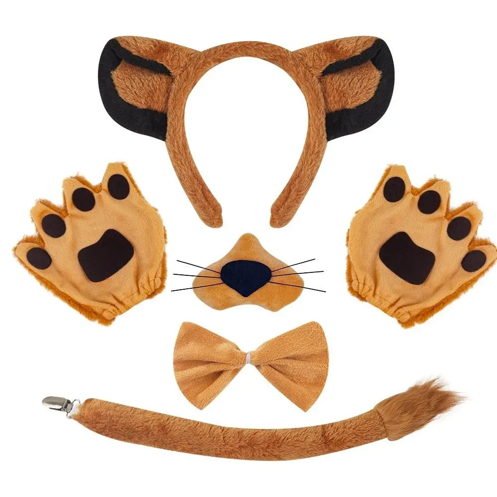 

Cute Plush Animal Costume Props Tail Nose Bowtie Paw Gloves Lion Ear Headband Skirt Tutu Fancy Dressed Plush Tiger Headpiece