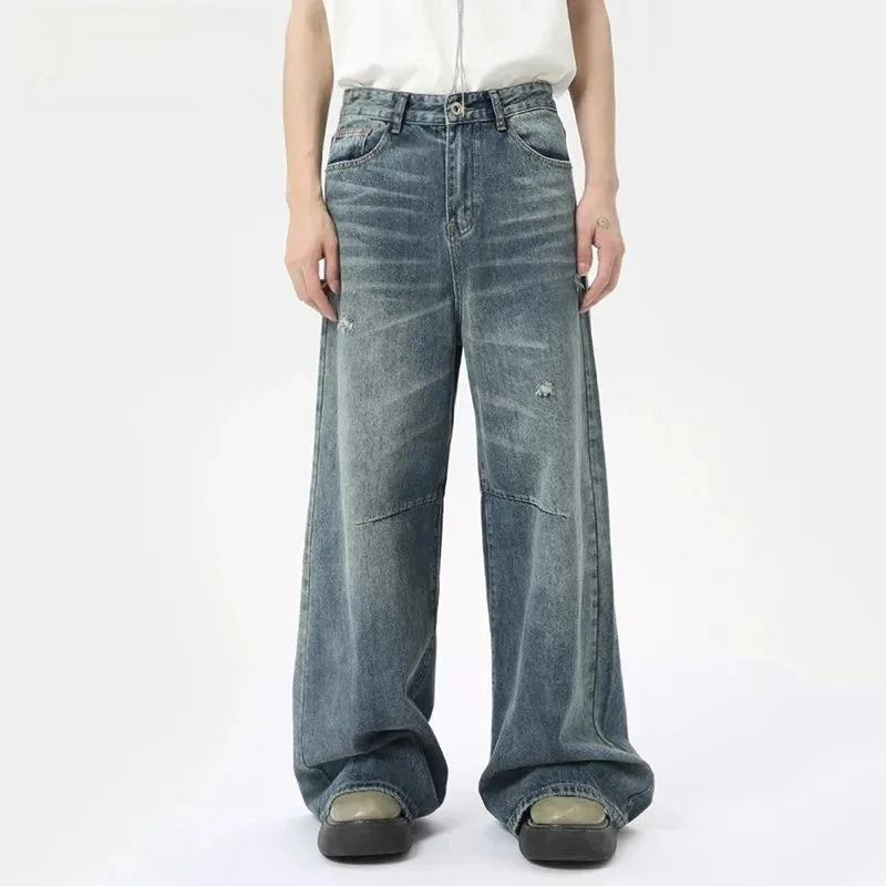 

Мужские джинсовые шорты IEFB в американском стиле, свободного кроя, с эффектом потертости, из комфортной смесовой ткани, зимние, сезонные