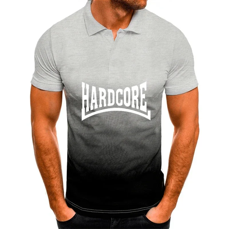 Camiseta de manga curta estampada hardcore masculina, gradiente 3D, polo Harajuku, camisa de lapela, tops de moda, verão, 2024