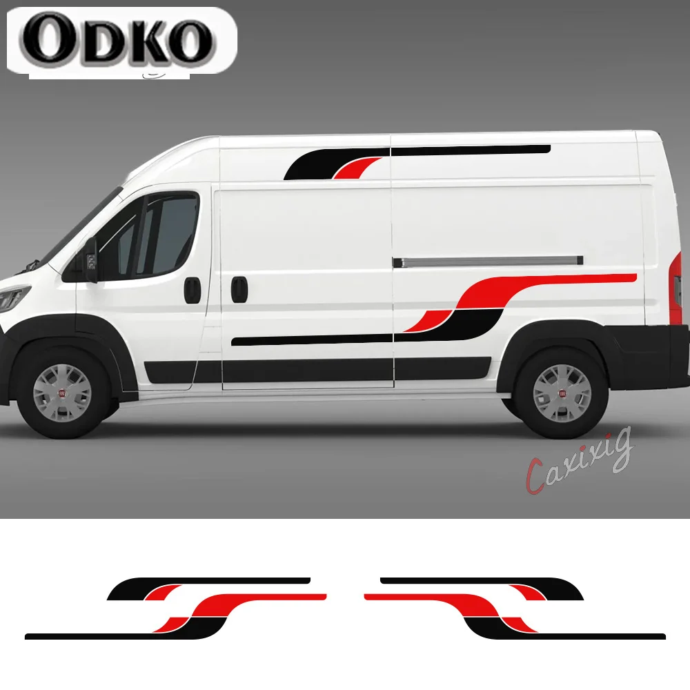 

4PCS Car Side Long Stripes Graphics Stickers For Peugeot Boxer Citroen Jumper Fiat Ducato Auto Accessories Vinyl Film Decals