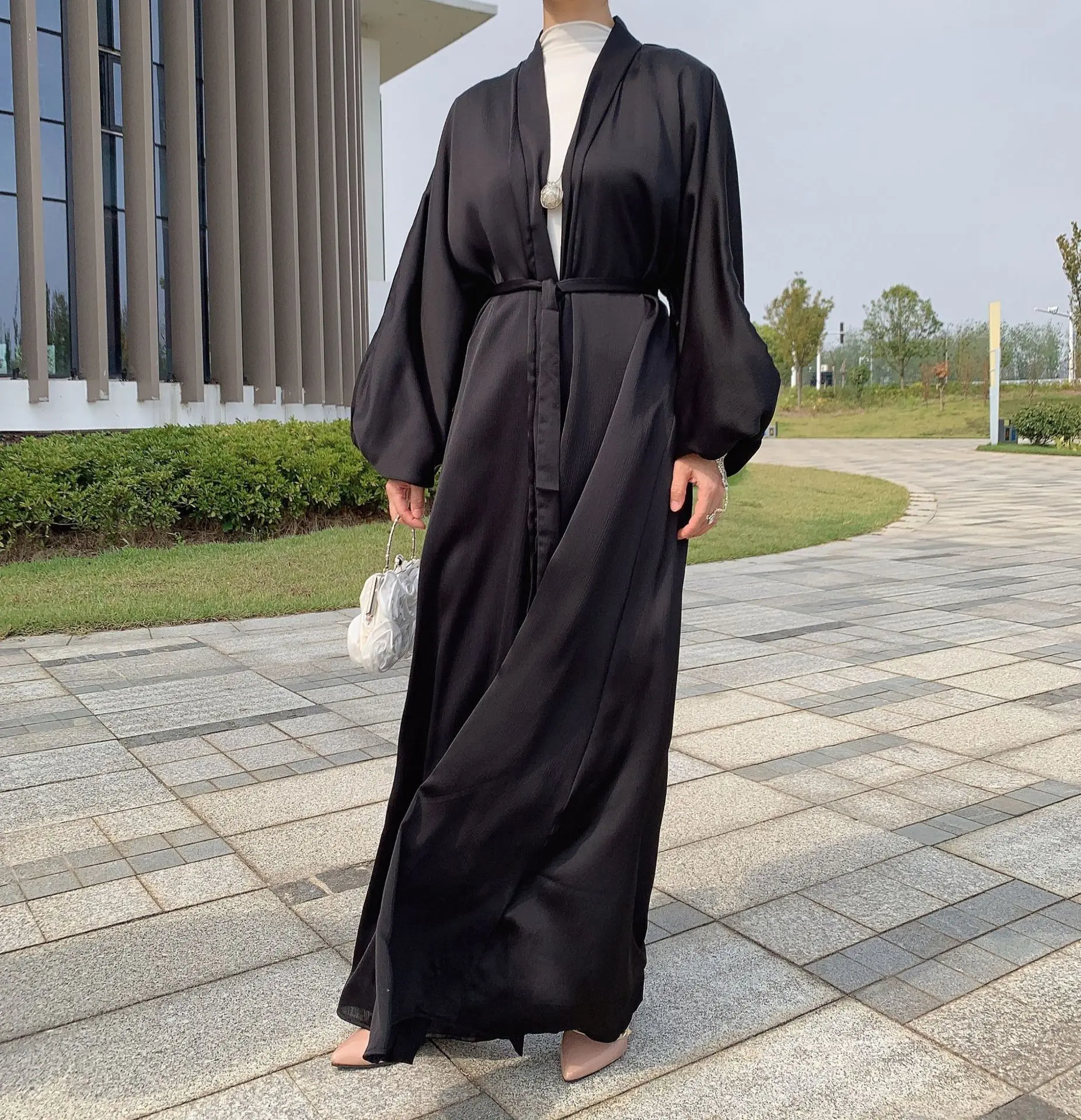 

Fashion Satin Muslim Dress Dubai Abaya Long Dresses Women Cardigan Robes Islam Clothing Abaya African Dresses for Women Musulman