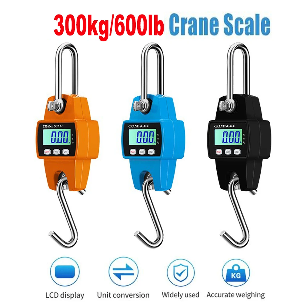 Báscula colgante Digital 660LB 300KG báscula de grúa de pescado de alta resistencia para equipaje maleta de peso caza granja bicicleta arco pesca peso S