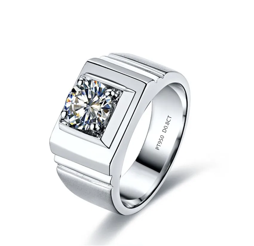 Solid Platinum PT950 Men's Ring 0.8CT Natural Moissanite Male's Engagement Ring With Certificate Beautiful Box No Tax