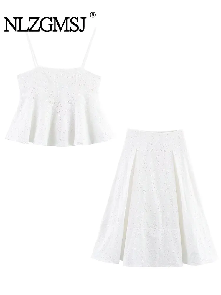 

2025 Summer Women Embroidery Corset Cami Short Tops Women Midi Loose Skirt Fashion Holiday Beach Sets
