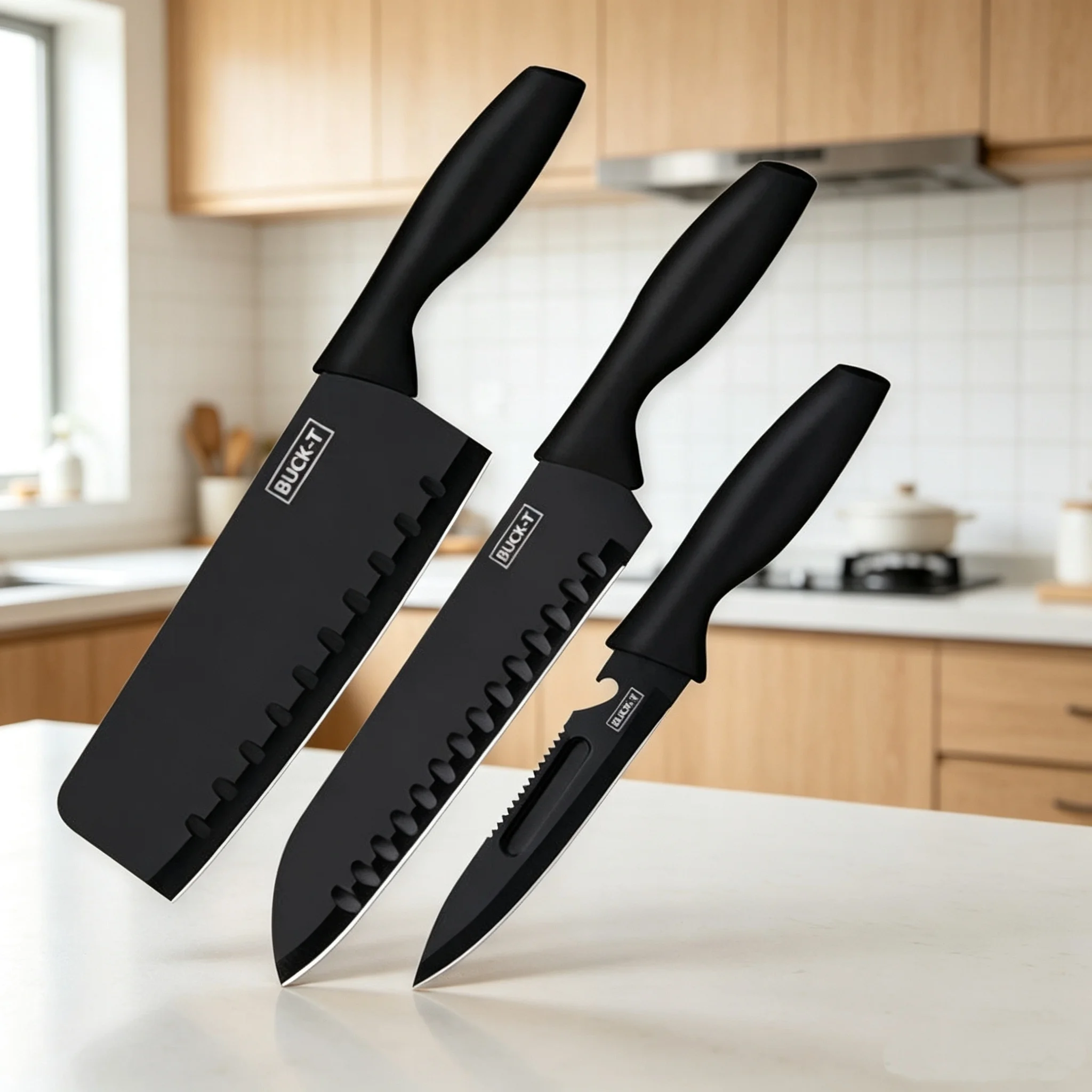 1/3 Pcs Kitchen Knife Set, Black Steel Knife High Grade Stainless Steel Fruit Knife Home Knife Multi-Functional Chef'S Knife