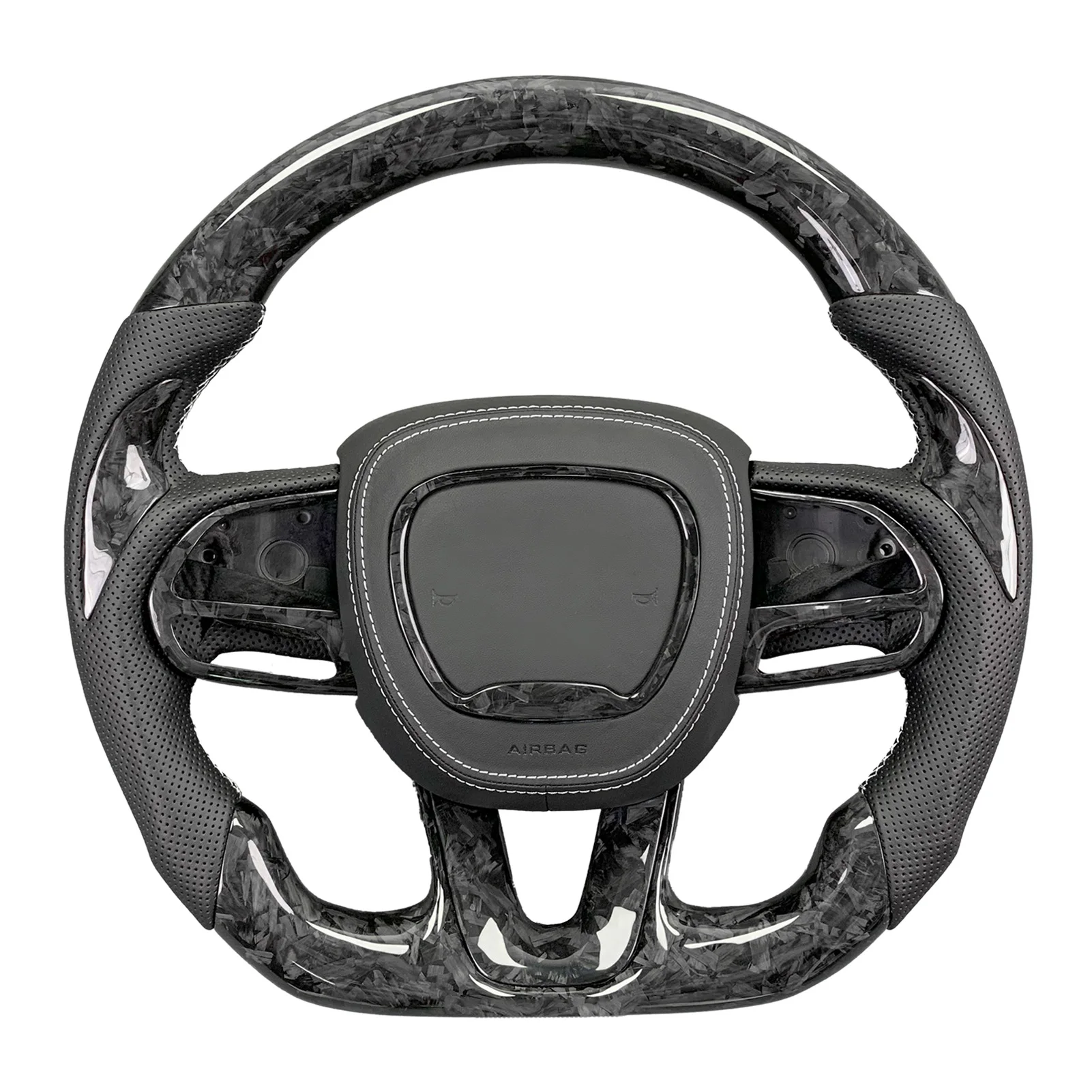 Customized Leather & Carbon Fiber Steering Wheel For Dodge Hellcat Charger Challenger SRT
