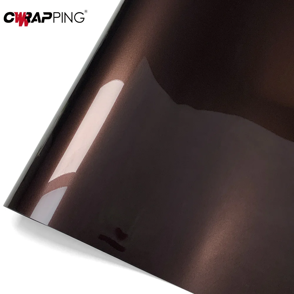 

PET Car Wrap High Glossy Cocoa Brown Car Wrapping Film Adhesive Vinyl Waterproof Car Stickers Covering Cover Auto Accessories
