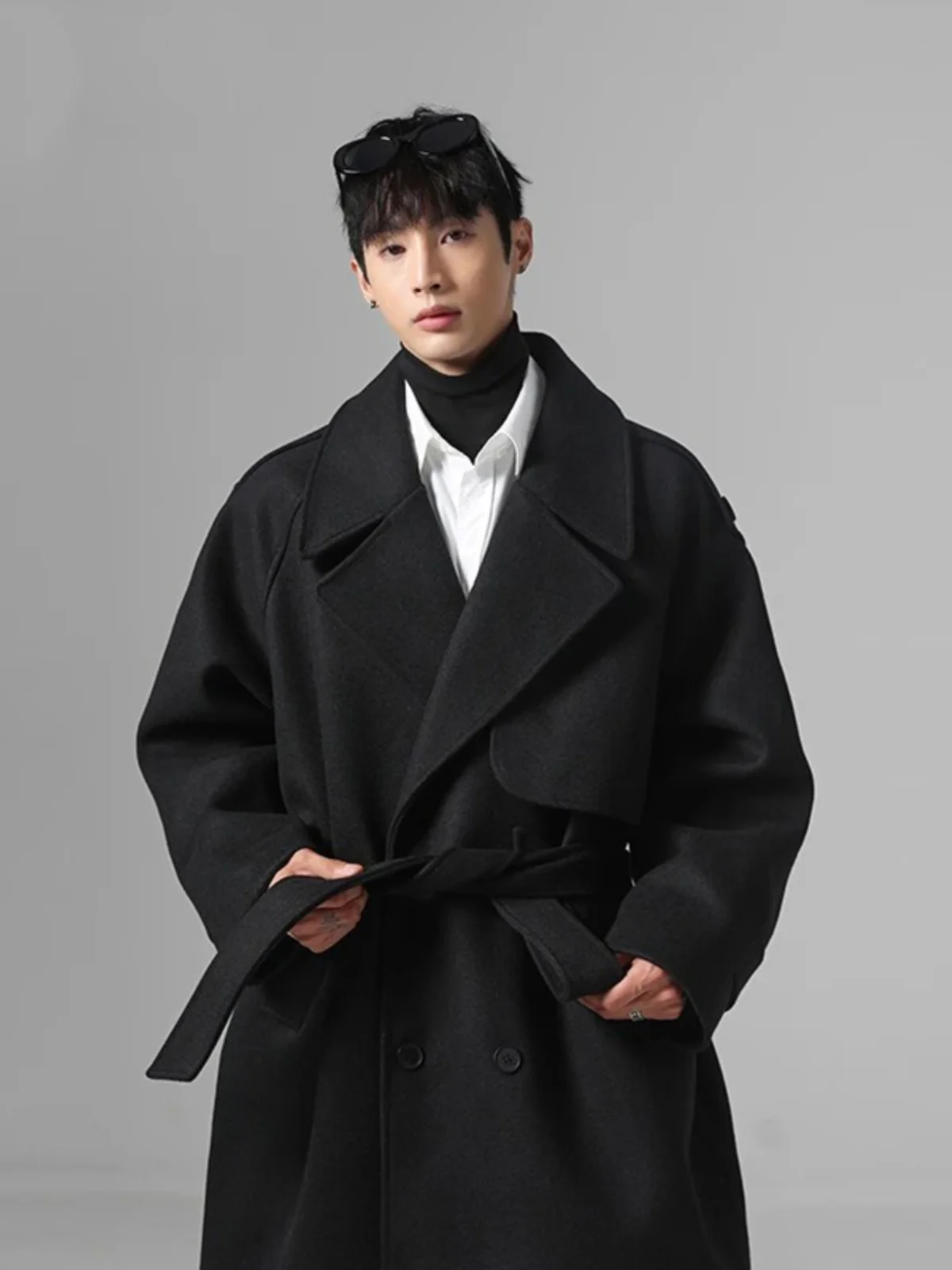 

Extra Long Over-Knee Men's Woolen Coat Sli Haome Mid-Length Faionable Versatile Autumn Winter Thiened Outerwear