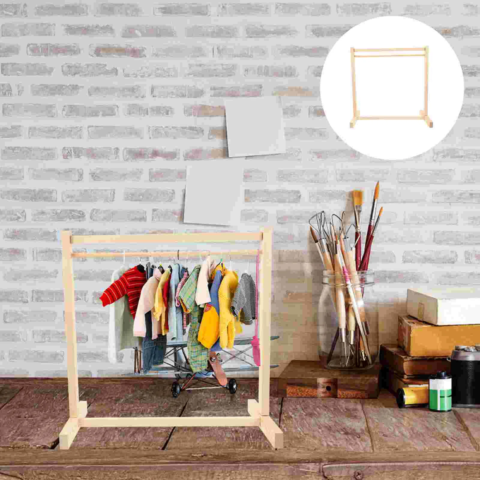 

Clothes Hanger Wood Rod Toy Accessories Hanging Rack Wooden Holder Dolls Clothing Hangers Garment
