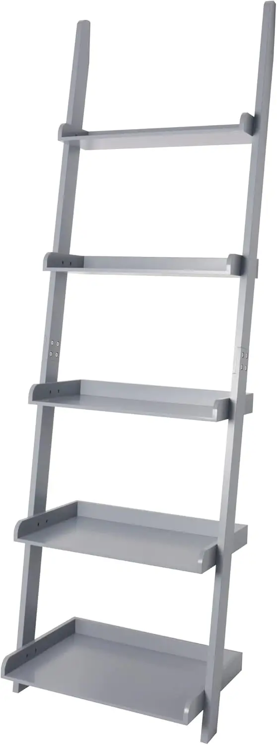 Moderno organizador de estantería con escalera de pared inclinada de 5 niveles, estante de almacenamiento, 70 pulgadas, gris