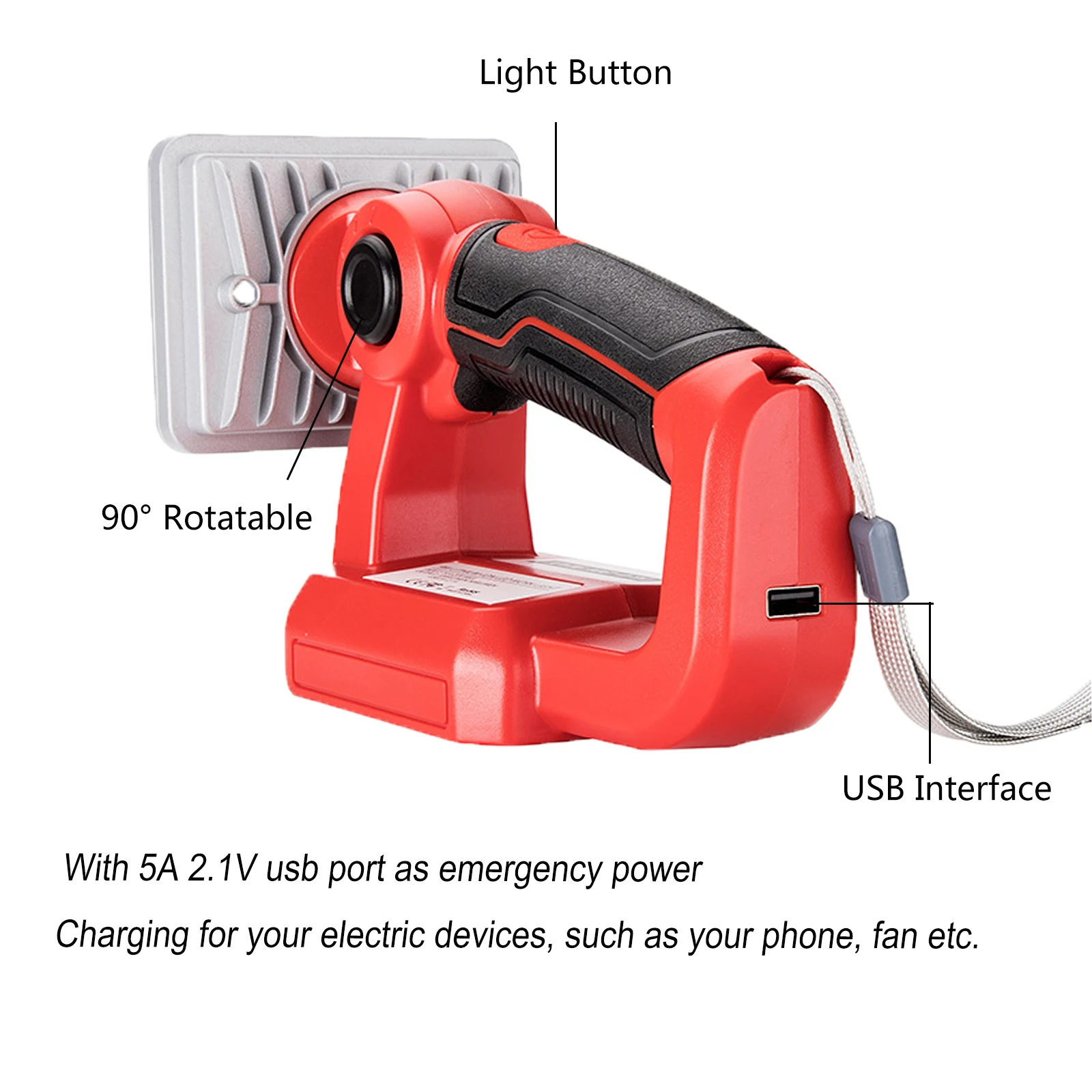 3 Inches 9W Portable LED Work Light for Milwaukee 18V Battery Cordless Flood Lights with USB Charging Port (No Battery)