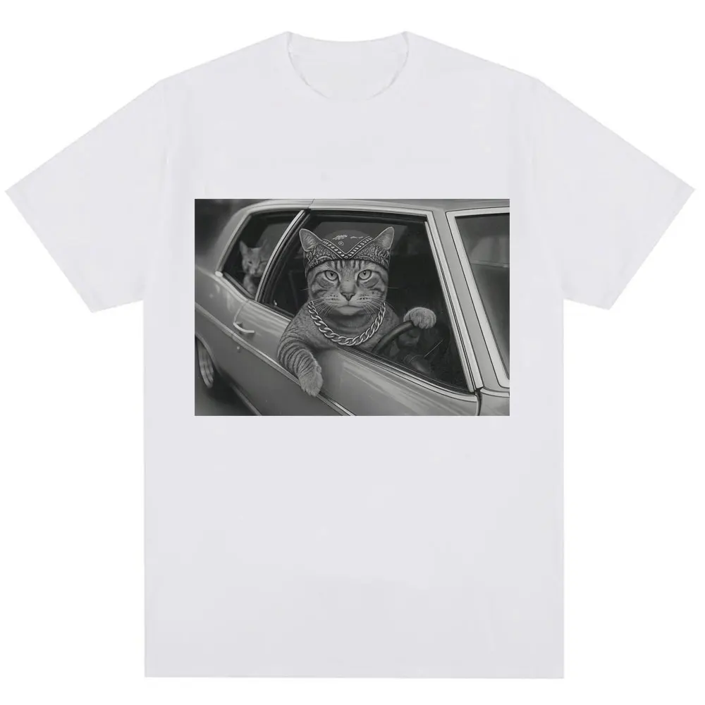 HOT SALE Funny Cat Gang Memes Retro T-shirts Men Women Fashion Cool T-shirts Super Quality Cotton Casual Summer T-shirts Street