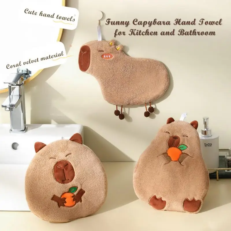 

Cute Capybara Hand Towels For Bathroom Kitchen Thickened Coral Velvet Household Hand Towel Kids Microfiber Wipe Handkerchief