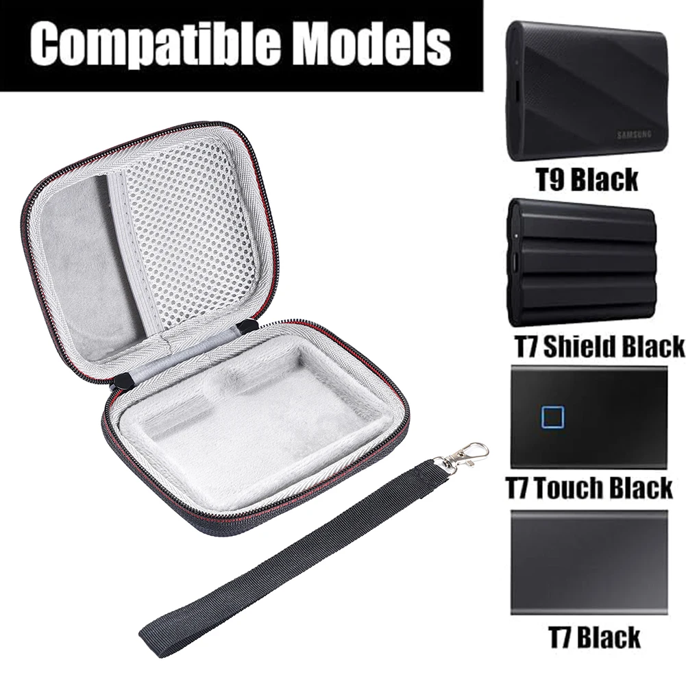 Carrying Case Bag for Samsung T7 Shield//T9 4TB/2TB/1TB Portable SSD External Hard Drive Bag Protective Travel Case Storage Bag