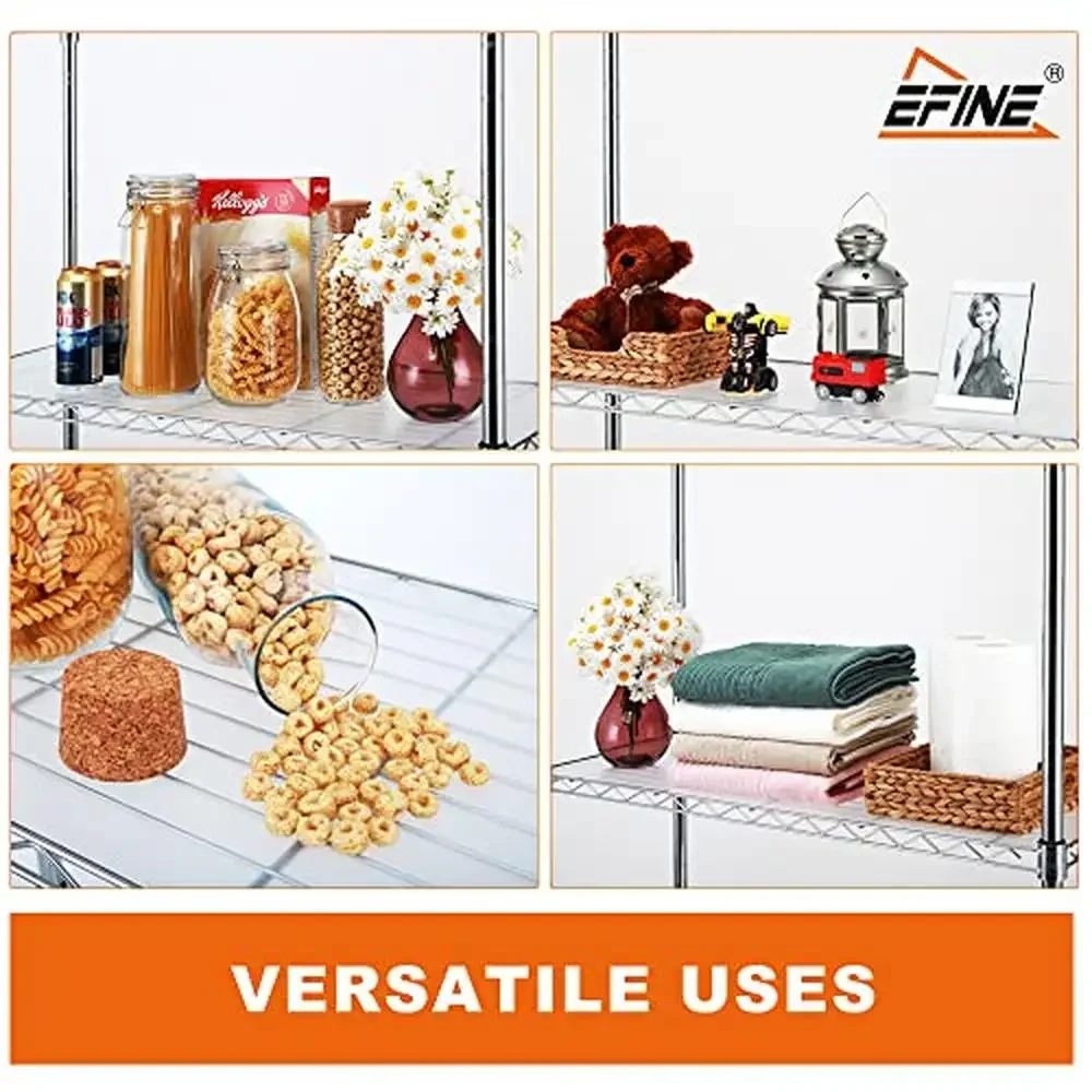 EFINE Chrome 4-Shelf Shelving Units and Storage Rack on Wheels with Shelf Liners Set of 4 NSF Certified Adjustable Matel Wire