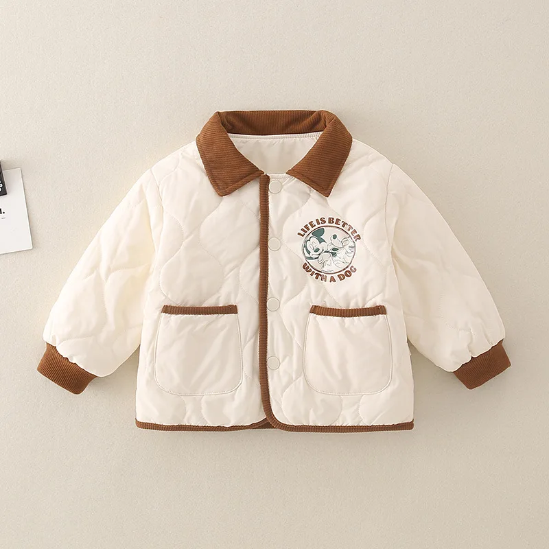 2024 Autumn Winter Baby Boys Parkas Cotton Quilted Thickened Warm Newborn Boys Jacket Pocket Infant Boys Outwear Coat