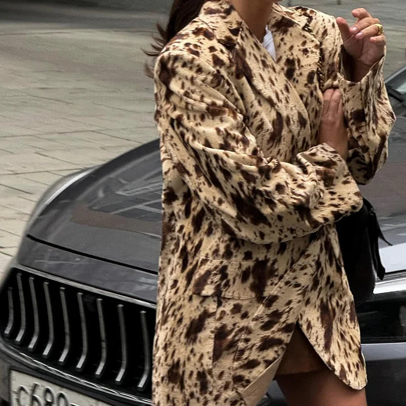 

Chic Fashionable Leopard Print Women Suit Jacket 2025 Autumn Mature Elegant Outerwears Trendy Retro female Streetwear