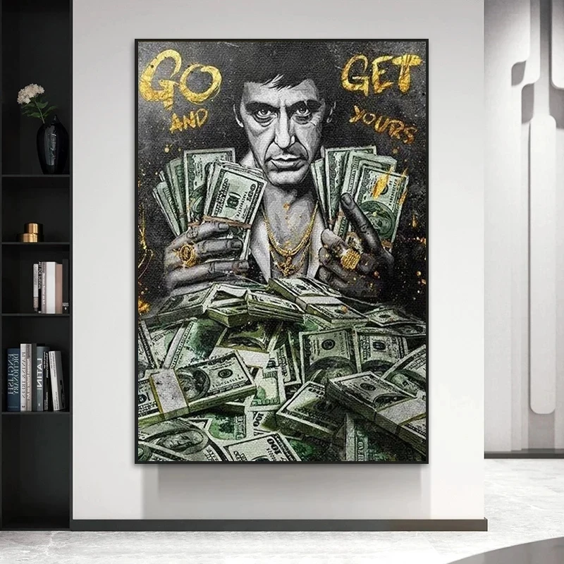 Tony Montana z filmu Scarface Series motywacyjny cytat dolary/pieniądze/gotówka płótno obrazy dekoracje ścienne sypialnia biuro dekoracji wnętrz