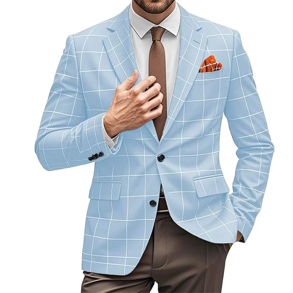 Men's Blazer Plaid Decorated Jacket Summer Single-Piece Jacket Casual Jacket Men's Business Office Workwear