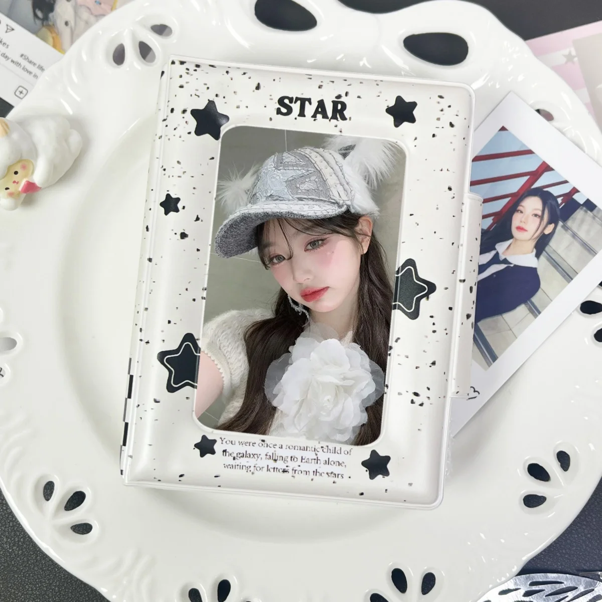 Cute Warm Ink Dots Star Kpop Photocard Holder Black White Blocks 2*3