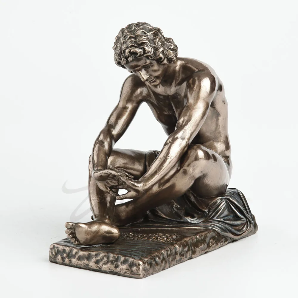 Vintage Greek Mythology Character Seated Male Statue Antique Bronze Resin Sculpture Classical Nude Man Figurine Home Decoration