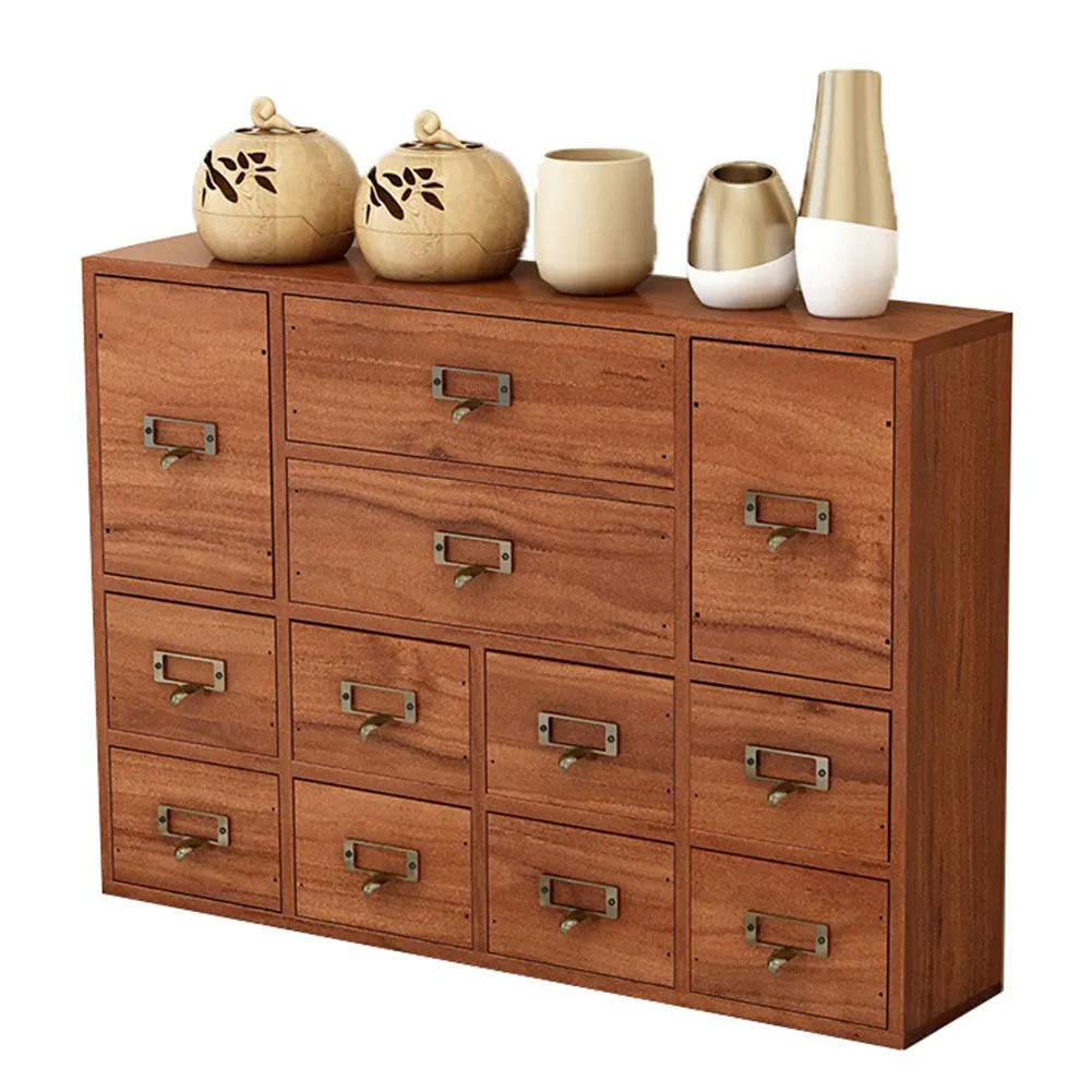 

12 Drawer Wooden Apothecary Cabinet with Label Slot & Metal Handle Library Card Catalog Cabinet for Bedroom Organization Storage
