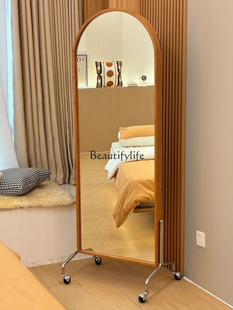 

Middle-Ancient Portable Household Full-Length Mirror Solid Wood Vintage Dressing Cherrywood Bedroom Floor Mirror