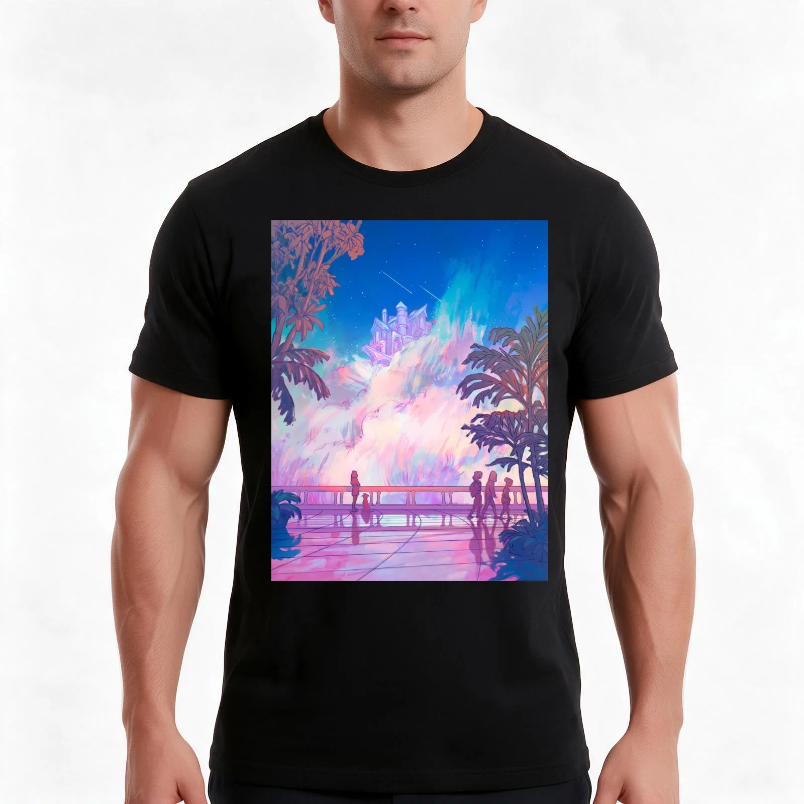 Enchanting Cloudscape Wonders T-Shirt, Summer Casual Cotton Tee, Oversized Streetwear Tops, Vintage Graphic Print, 100% Cotton