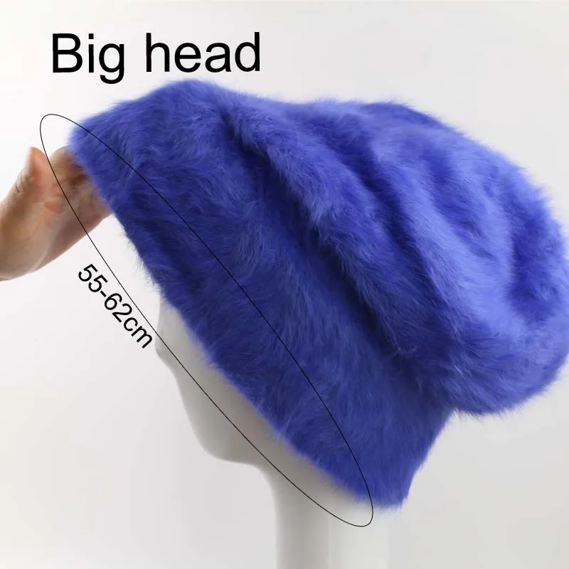 2023 Angora Flauschige Strickmütze Kaninchenfell Wintermütze für Damen Damen Mode Warmer Plüschschädel Damen Dicke Fleecemützen – Detail 5