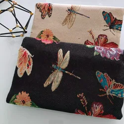 Polyester Cotton Yarn Dyed Thick Jacquard Fabric Dragonfly Butterfly Pattern Sofa Pillow Luggage Suit Fabric
