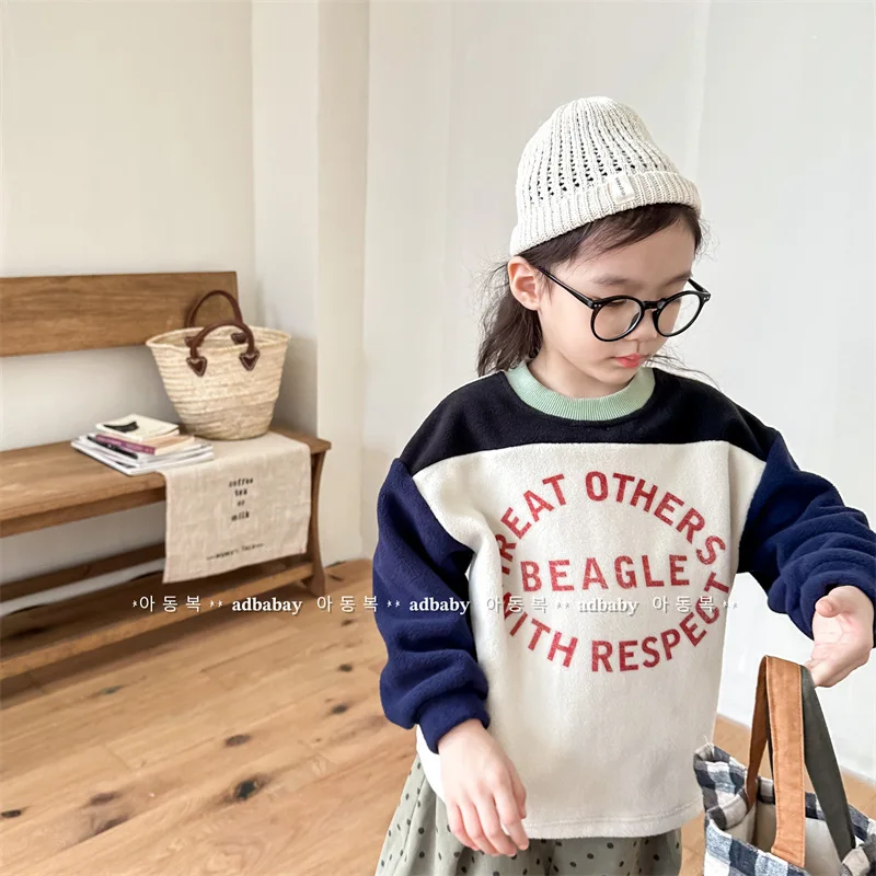 

Girls Hoodie 2024 Autumn New Childrens Clothing Korean Style Fleece Hoodie Girls Clothes Casual Simple and All-matching