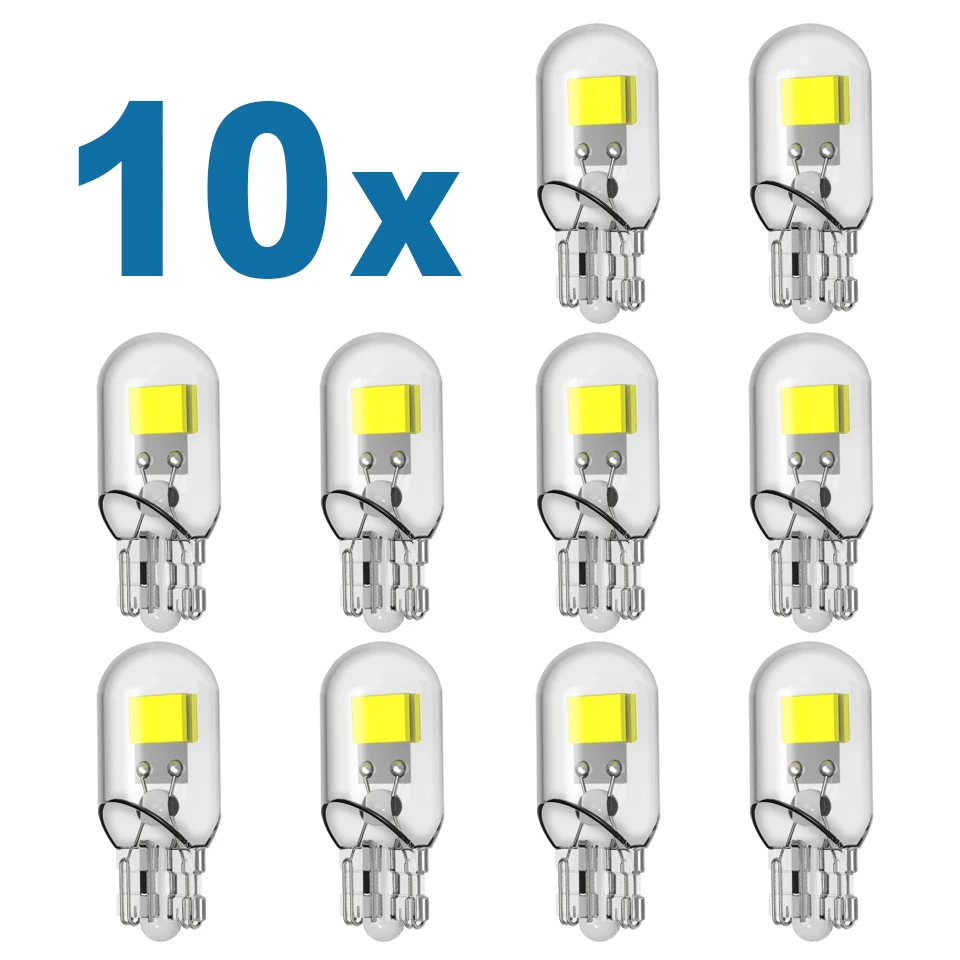 10x High Quality Led T10 W5W Sapphire Cob Car Light Original Auto License Plate Motor Wedge Door Reading Trunk Lamp Bulb 12V