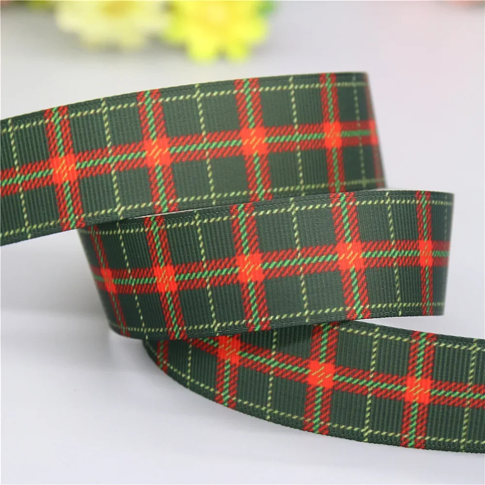 DUWES 50yards Christmas Plaid Grid Check Printed Grosgrain Ribbon Accessories Headwear Decoration Collar DIY Sewing Craft D2428