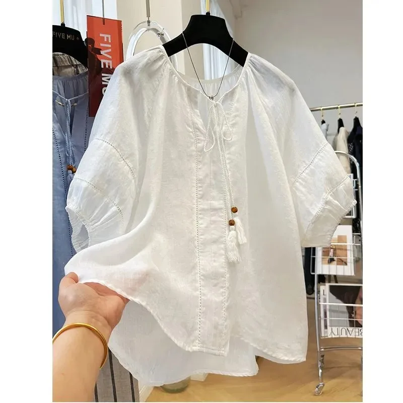 

Women's Ruffled Sleeve Blouse with Tassel Tie