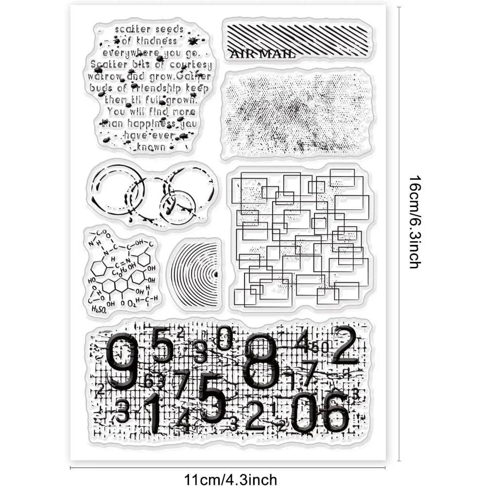 Background Clear Stamps Number Fingerprint Airmail Silicone Stamp Film Frame Transparent Seal Stamps for Invitation Card