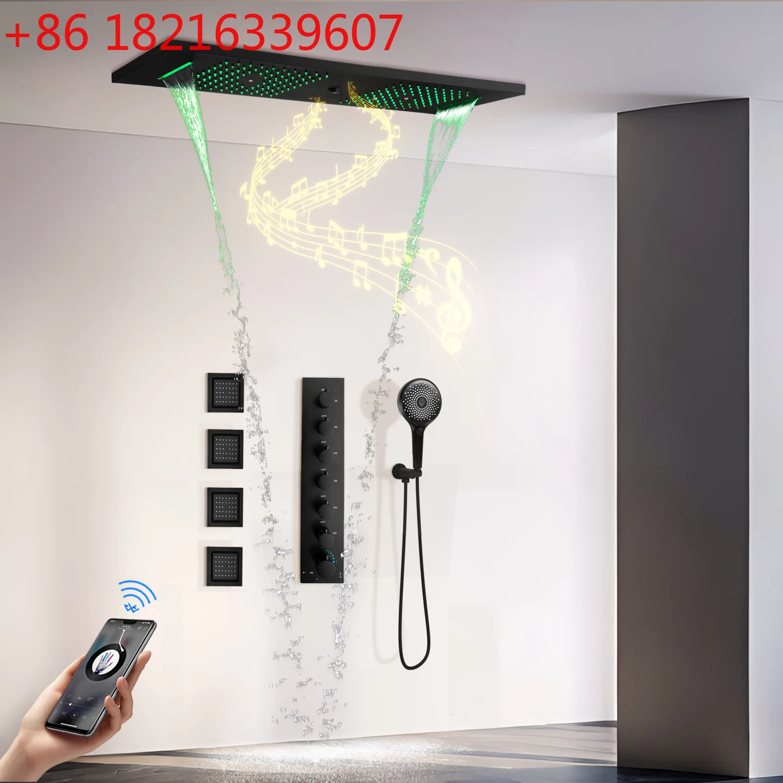New 900x300mm ceiling concealed LED music shower set Hotel bathroom constant temperature