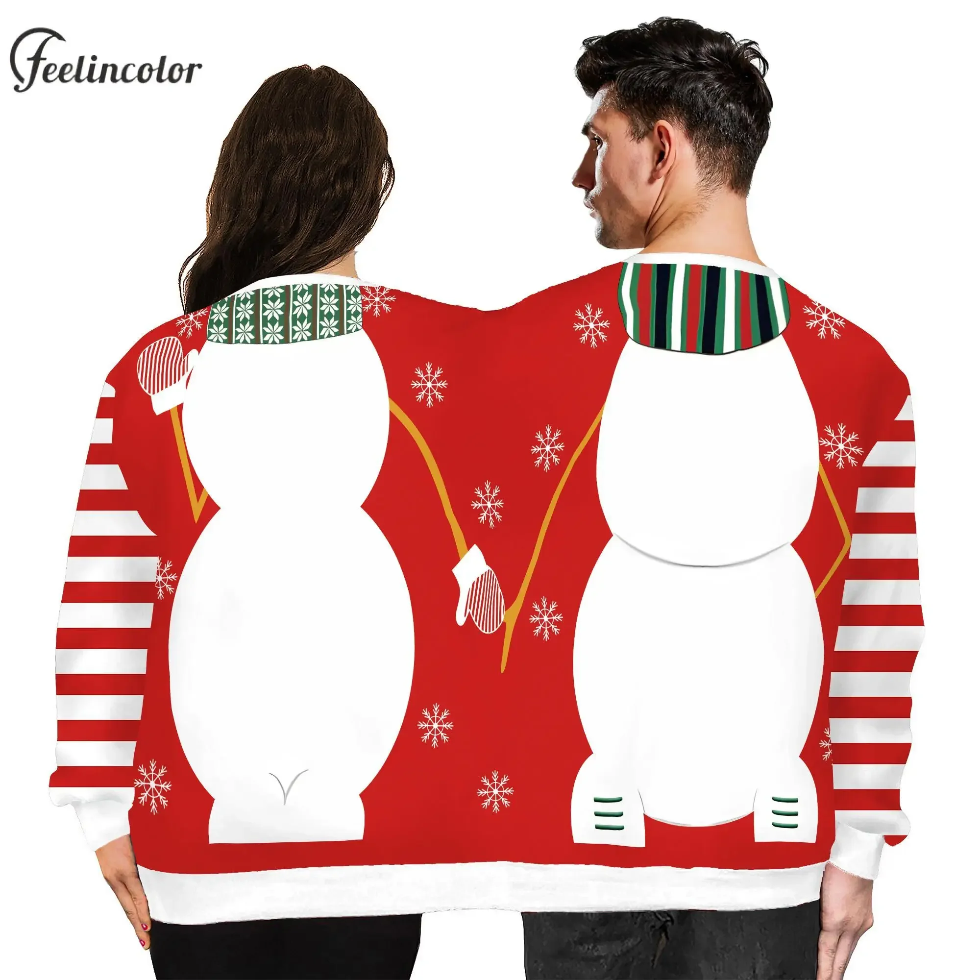 Two Person Ugly Christmas Sweashirts Double Dwarfs Crewneck Pullover 3D Full Cover Print Clothing Funny Snowman Xmas Streetwear