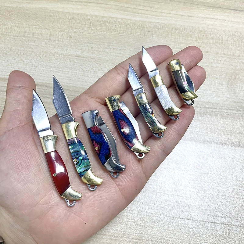 7cm MINI Shell mosiężny nóż składany kieszonkowy brelok przenośne noże ze stali żywicznej Survival narzędzie EDC obieraczka obieraczka prezent myśliwski