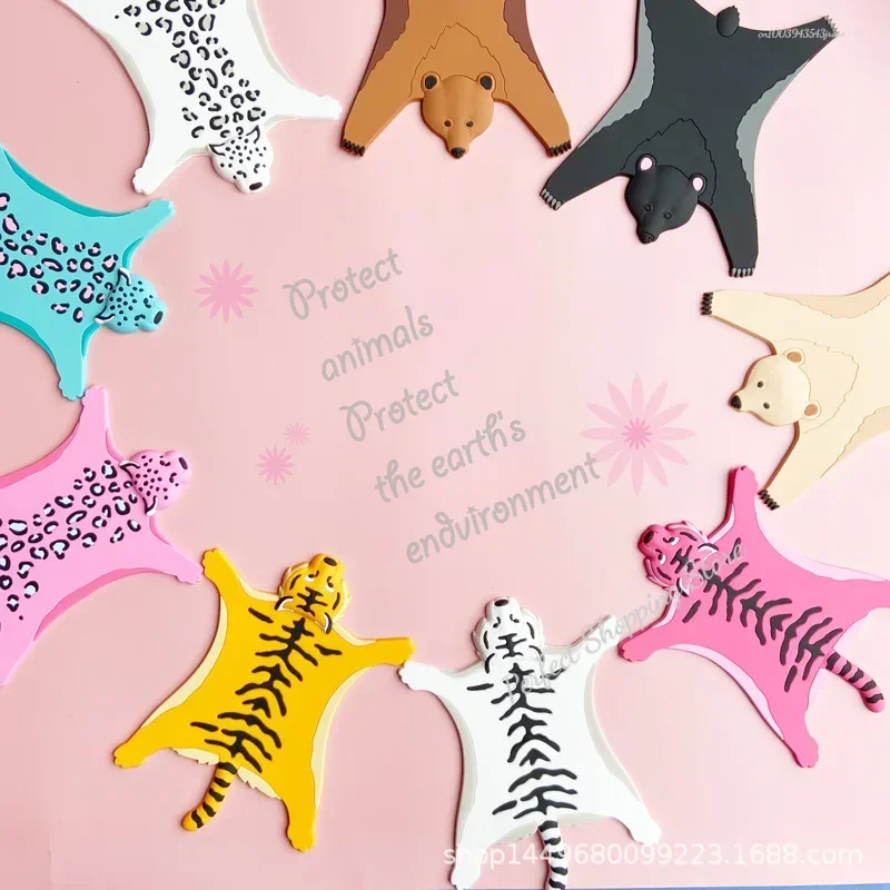 Cute Silicone Coaster Insulated Water Non-slip Pad Cartoon Animal Heat-resistant Cup Mat Tiger Leopard Placemat Home Kitchen