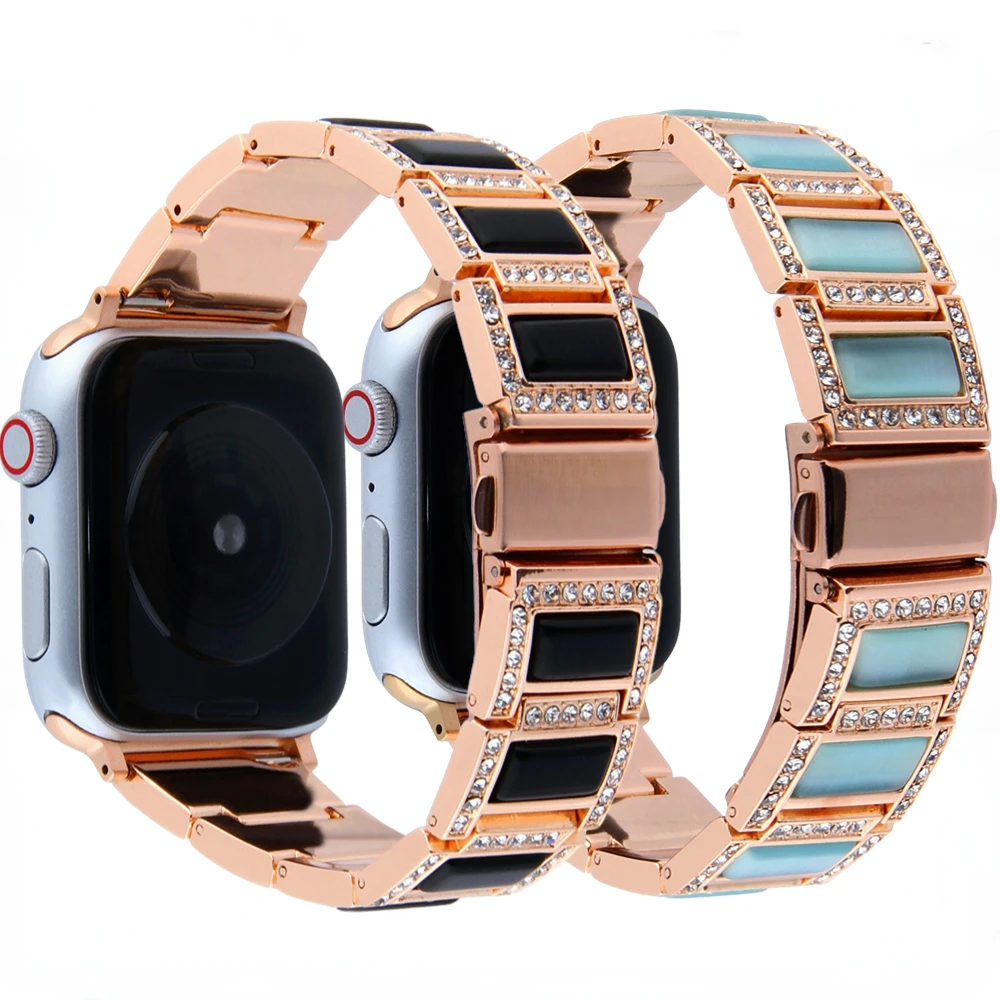 

Resin Diamond Strap for Apple Watch Band 45mm 41mm 49mm 44mm 40mm 42 38mm Metal Stainless Steel Belt iWatch Ultra 8 7 6 5 4 3 SE